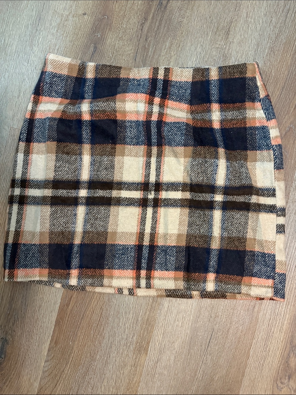 OiOi Australia Beige, Navy & Brown Plaid Mini Skirt